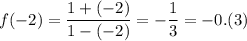 \displaystyle f(-2)=\frac{1+(-2)}{1-(-2)} = -\frac{1}{3} =-0.(3)