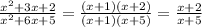 \frac{ x^{2} + 3x + 2}{x^{2} + 6x + 5} = \frac{(x + 1)(x + 2)}{(x + 1)(x + 5)} = \frac{x+2}{x+5}