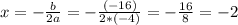 x=- \frac{b}{2a} = - \frac{(-16)}{2*(-4)} = - \frac{16}{8} = -2