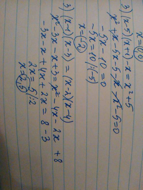 (x-2)(x-3)=x(x+1) (x+4)(x+6)-x^2=30 (x-5)(x+1)-x=x^2+5 (x-1)(x-3)=(x-2)(x-4)