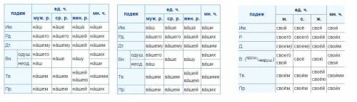 Просклоняйте притяжательные местоимения наш (-а,-и), ваш (-а,-и), свой(-и) в единственном и во множе