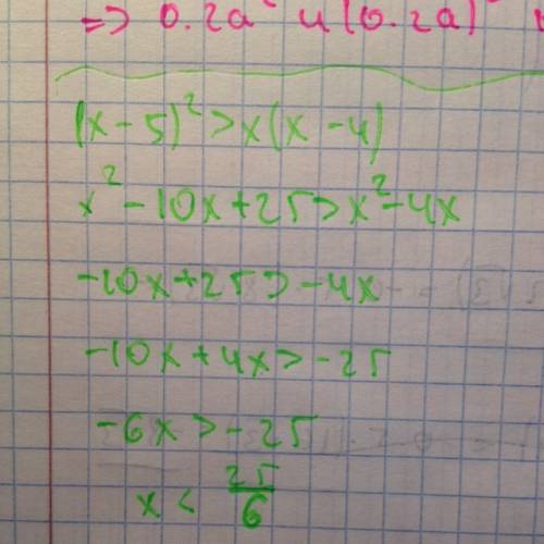 Доказать неравенство: (х-5)^2 > х(х-4)