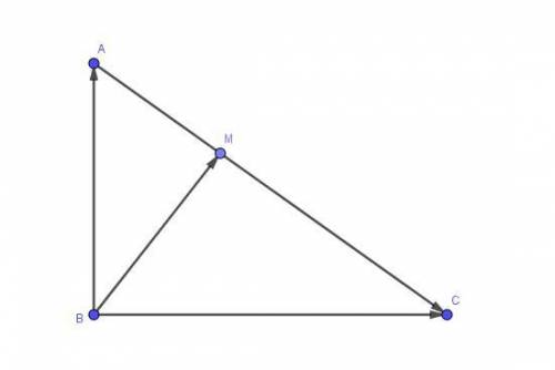 Точка делит гипотенузу ас прямоугольноготреугольника abc в отношении am: mc = 2: 3.найдите разложени