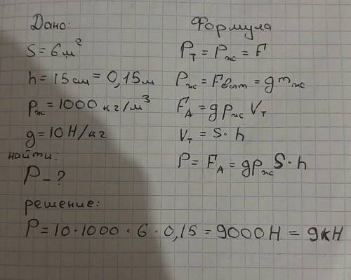 Плот площадью 6 м^2 плывет по реке.после того как на него поместили груз, его погружение в воду увел