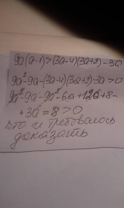 Докажите неравенство 9a (a-1)> (3a-4)(3a+2)-3a .