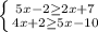 \left \{ {5x-2 \geq 2x+7} \atop {4x+2 \geq 5x-10} \right.