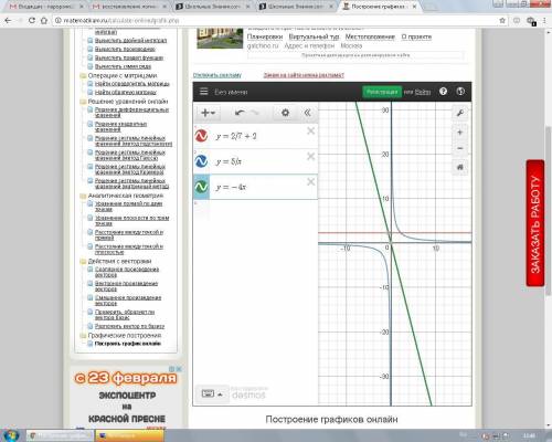 Составить график линейной зависимости: у=2/7+2; у=5/х; у=-4х