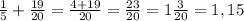 \frac{1}{5} +\frac{19}{20} =\frac{4+19}{20} =\frac{23}{20} =1\frac{3}{20} =1,15
