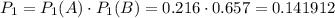 P_1=P_1(A)\cdot P_1(B)=0.216\cdot0.657=0.141912