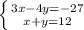 \left \{ {{3x-4y=-27} \atop {x+y=12}} \right.