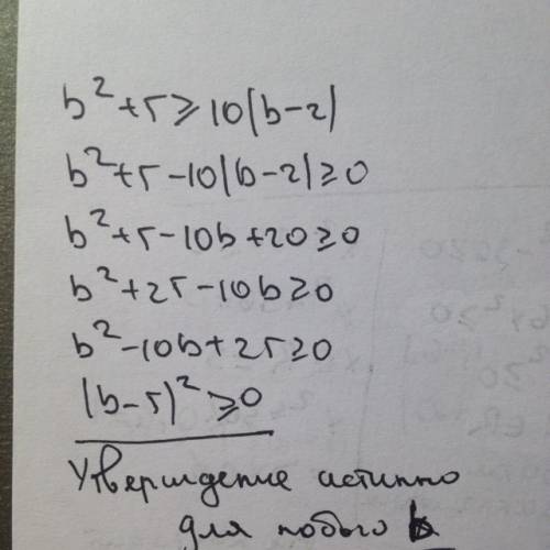 Доказать неравенство бв квадрате +5 больше или равно 10(б-2)