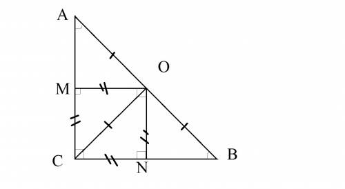 Через середину гипотенузы равнобедренного прямоугольного треугольника проведены прямые,паралельные к