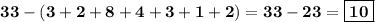 \bf 33-(3+2+8+4+3+1+2)=33-23=\boxed{\bf 10}