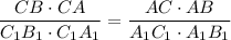 \displaystyle \frac{CB\cdot CA}{C_1B_1\cdot C_1A_1} =\frac{AC\cdot AB}{A_1C_1\cdot A_1B_1}