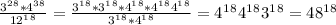 \frac{3 ^{2} ^{8}*4 ^{3} ^{8} }{12 ^{1} ^{8}} = \frac{3 ^{1} ^{8}*3 ^{1} ^{8}*4 ^{1} ^{8}*4 ^{1} ^{8}4 ^{1} ^{8} }{3 ^{1} ^{8}*4 ^{1} ^{8}} =4 ^{1} ^{8}4 ^{1} ^{8}3 ^{1} ^{8}=48 ^{1} ^{8}