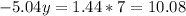 -5.04y=1.44*7=10.08