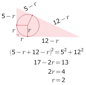 Как найти радиус окружности вписанной в прямоугольный треугольник катеты которого равны 5 и 12