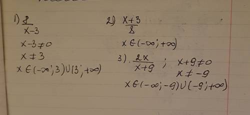 Найти допустимые значения переменной: 8/х-3; х-3/8; 2х/х+9