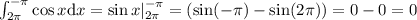 \\ \int_{2\pi}^{-\pi}\cos{x}\mathrm dx=\sin{x}|_{2\pi}^{-\pi}=(\sin({-\pi})-\sin({2\pi}))=0-0=0