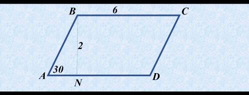 Найти периметр параллелограмма abcd. bc=6, угол a=30, высота опущенная из угла b на сторону ad, равн