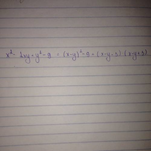 Разложите на множители многочлен x^2-2xy+y^2-9