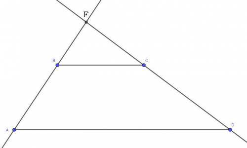 Продовження бічних сторін ab і cd трапеції abcd перетинаються в точці f . знайдіть ab , якщо af =10