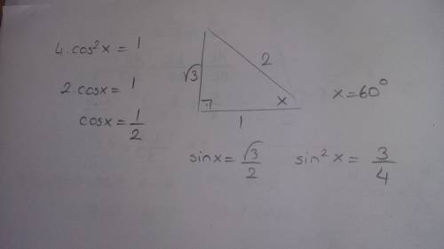 Обчислити значення виразу 4sin²,якщо 4cos²=1