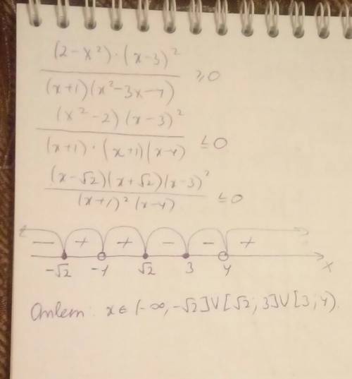 (2-х²)*(х-3)² деление) ≥0 (х+1)*(х²-3х-4)