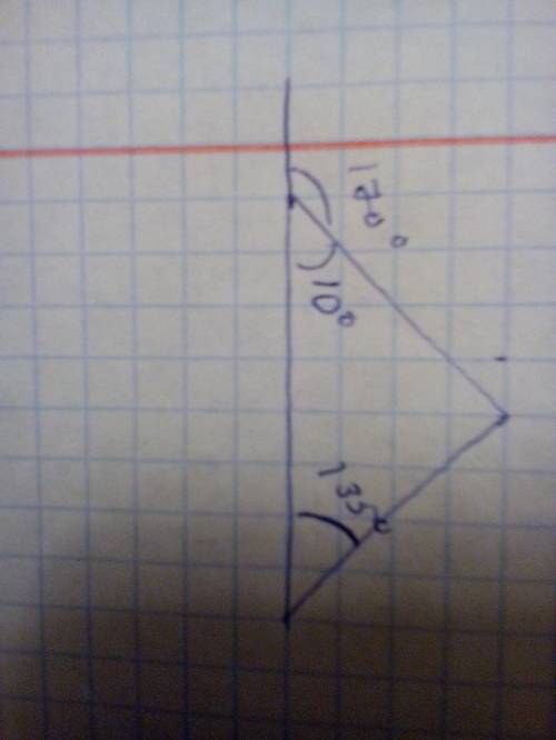 Внутренний угол треугольника равен 135°, а один из внешних его углов – 170°. найдите острый угол тре