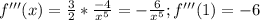 f'''(x)= \frac{3}{2}* \frac{-4}{x^5} =- \frac{6}{x^5}; f'''(1)=-6