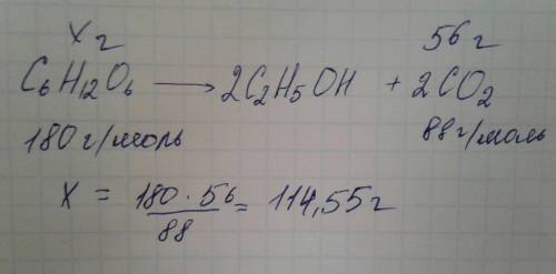 При спиртовом брожении глюкозы выделилось 56 л углекислого газа.какая масса глюкозы вступило в реакц