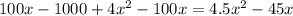 100x-1000+4x^2-100x=4.5x^2-45x