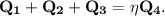 \bf Q_1 + Q_2 + Q_3 = \eta Q_4.