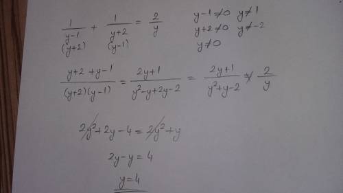 Розвяжіть рівняння: 1/у-1+1/у+2=2/у в степенні 2-1