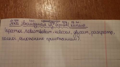 Синтаксический разбор предложения . река вышедшая из берегов кипела.