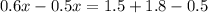 0.6x-0.5x=1.5+1.8-0.5