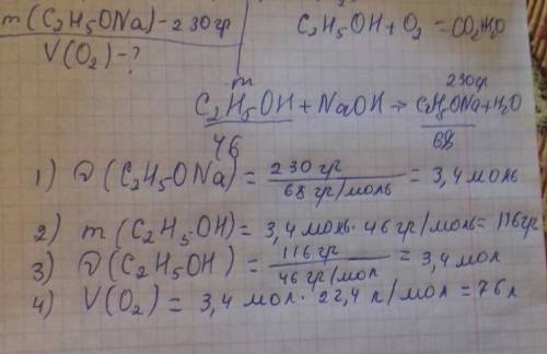 Определите объем кислорода, необходимый для сгорания этилового спирта, если образуется 230 г. этилат