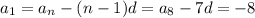 a_1=a_n-(n-1)d=a_8-7d=-8