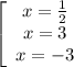 \left[\begin{array}{ccc}x= \frac{1}{2} \\x=3\\x=-3\end{array}