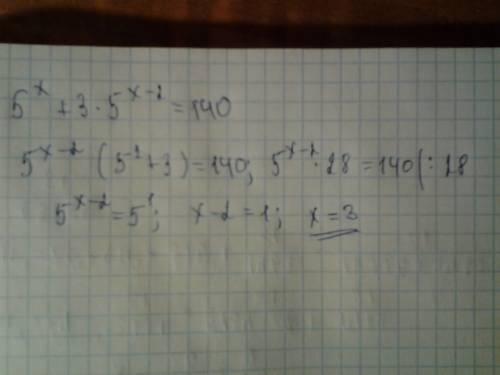 Решите уравнение 5^х +3*5^(х-2)=140 решите тот , кто знает