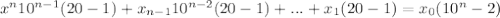 x^n10^{n-1}(20-1)+x_{n-1}10^{n-2}(20-1)+...+x_1(20-1)=x_0(10^n-2)