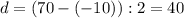 d=(70-(-10)):2=40