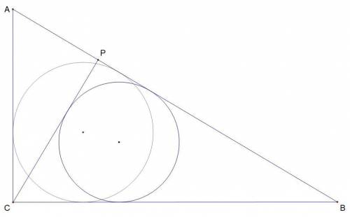 Из вершины прямого угла c треугольника abc проведена высота cp. радиус окружности, вписанной в треуг