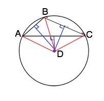 Дан тупоугольный треугольник abc. точка пересечения d серединных перпендикуляров сторон тупого угла