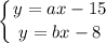 \displaystyle \left \{ {{y=ax-15} \atop {y=bx-8}} \right.