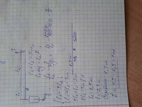 Понимая груз массой 300 кг с рычага длиной 3 м, к одному концу рычага прикладывают силу 600 h.на как