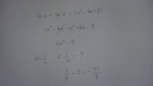 Найдите значение выражения: 3а(а--3)^2, при а=1\4