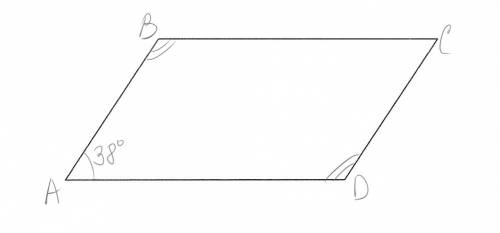 Один из углов параллелограмма abcd равен 38 градусов . найдите остальные неизвестные углы параллелог