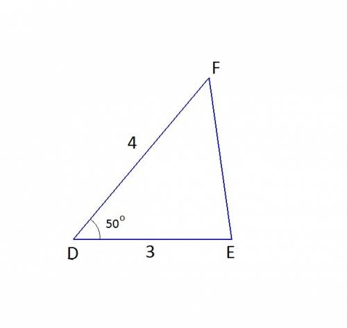 Побудуйте трикутник def, у якому de=3 см, df = 4 см, < d = 50 градусів.