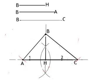 Постройте треугольник по двум сторонам и высоте, опущенной на третью сторону. с